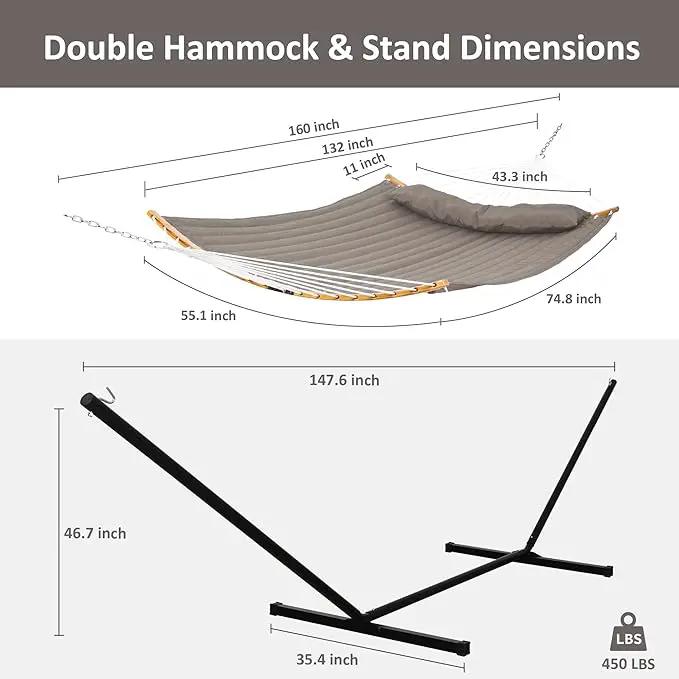 SUNCREAT Hammocks Portable Hammock with Frame, Backyard Double Hammock with Curved Spreader Bar, Brown, photo 6 of 8