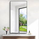 48x24In Black Bathroom Mirror for Wall, Rectangle Mirrors with Metal Frame, Bathroom Rectangular Mirror Modern Wall Mirror for Bedroom Living Room, Entryway Hangs Horizontal or Vertical by CozyNest Decor