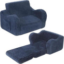 Kids Chairs for Toddler, 2-in-1 Toddler Soft Sherpa Couch Fold Out, Convertible Sofa to Lounger for Girls and Boys, Dark Blue by CozyNest Decor