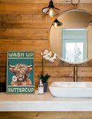 ALKB Highland Cow Sign Bathroom Wall Cow Painting for Western & Highland Cow Lovers - Funny Wash Up Sign 8 x 12 Inch by CozyNest Decor