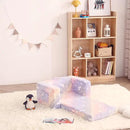 Toddler Chair Kids Couch, 2-in-1 Toddler Soft Sherpa Couch Fold Out Armchair with Removable Cover, Convertible Reading Chair Toddler Sofa for Kids, Glow in The Dark Purple Horse by CozyNest Decor