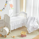Tufted Ruffle Crib Bedding Set 3 Pieces Baby Boho Quilted Comforter with Fitted Sheet and Bed Skirt - Cute Ruffled Shabby Chic Baby Bedding Soft Blanket Design White by TinyTreasures Baby Boutique