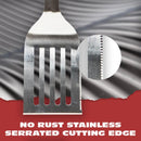 BBQ-AID Pro BBQ Metal Spatula - 17" Barbecue Spatula Stainless Steel with Serrated Knife Edge - Acacia Wood Handle - Heavy Duty Built to Last