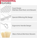 Unicook Stainless Steel BBQ Shish Kabob Set, Foldable Shish Kabob Holder with 6pcs 13"L Skewers, Reusable Grill Rack, Comes with 30pcs 12.5"L Bamboo Skewers for Party and Cookout by GreenHaven Gardens