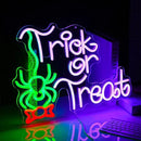 Trick Or Treat Neon Sign Funny Spider Candy LED Neon Light for Wall Decor Dimmable USB Halloween Light Up Sign for Halloween Party Home Neon Decor (16.7 * 12.8In) by CozyNest Decor