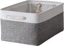 TheWarmHome Organization and Storage Basket for Organizing- 16x12x8 inch 1 Pack Fabric Storage Cubes, Collapsible Storage Bins for Shelves Organizer Gift Closet Cloth Toy (White & Grey) by CozyNest Decor