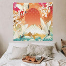 HZOHNAGO Japanese Tapestry Cherry Blossom Crane Sea Wave Fuji Mountain Red Sun Pattern Printed Wall Tapestry Painting Wall Hanging for Bedroom Living Room Dorm 60" W x 60" H by CozyNest Decor