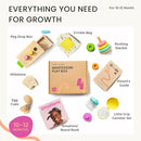 Tiny Land Montessori Toy Set for Babies 1 Year Old Thinker Play Kit- 5-in-1 Wooden Learning Toys with Peg Drop Box, Rocking Stacker, Egg Cup, Canister Set, and Crinkle Bag by TinyTreasures Baby Boutique