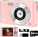 Digital Camera, 44MP Full HD 1080P Point and Shoot Camera with 64GB Card, Anti Shake 16X Zoom Compact Volg Cameras, Portable Small Digicam Gift for Kids, Ages Teen Girl Boy - Pink by TinyTreasures Baby Boutique