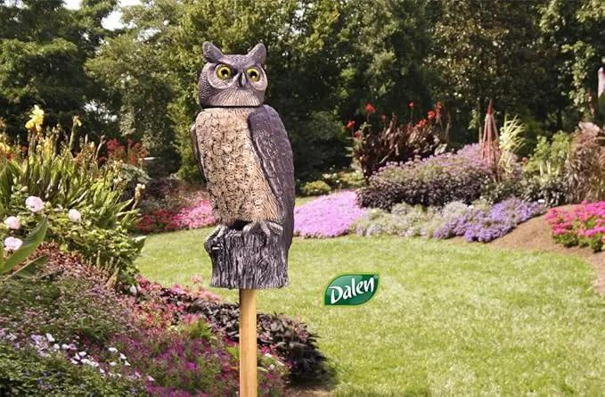 Dalen SOL-R Action Solar Fake Owl Decoy to Scare Birds Away from Gardens, Rooftops, and Patios - Safe and Humane, 18" 360º Rotating Head, photo 6 of 9