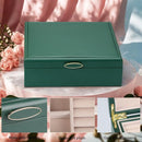 2-layer jewelry box，Jewelry Organizer with Handle，with hanging necklace hooks, detachable jewelry trays, suitable for storing a large amount of jewelry gift box (Large-Green) by TinyTreasures Baby Boutique