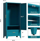 71'' Farmhouse Metal Wardrobe Cabinet with Hanging Rod, 2 Barn Door Wardrobe Closet with Adjustable Shelves,Drawer,for Dining Room,Bedroom,Living Room, Cloak Room,Office (Peacock Blue) by CozyNest Decor