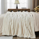 NEWCOSPLAY Faux Fur Throw Blanket Ivory 3D Ribbed Plush Thick Warm Blanket for Couch Sofa Bed 850GSM (Ivory Ribbed, Throw(50"x60")) by CozyNest Decor