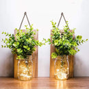 Rustic Wall Sconces, Mason Jar Sconces, Farmhouse Home Decor, LED Fairy Lights, Green Fake Plant, Interior Decoration Warm Toned Lighting. (2 Pack) by CozyNest Decor