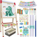 Easel for Kids,Adjustable Wooden Art Easel for Kids,114+ Art Supplies,Double Sided Magnetic Chalkboard and White Board for Kid,Drawing and Painting for Aged 2-4,5-7,8-12,2 Paper Rolls by TinyTreasures Baby Boutique