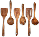 GreyWooden Kitchen Utensil Set, 6Pcs Wooden Cooking Utensils for Non-Stick Pan, 100% Natural Teak Wooden Spatula by CozyNest Decor