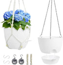 10 inch Self Watering Hanging Planters, 2 Pack Hanging Flower Pots for Indoor Outdoor Plants, Hanging Baskets with Drainage Holes & 2 Kinds of Plant Hangers for Garden Home Decor, White by CozyNest Decor
