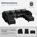 ABCASA 118.5" Faux Leather Modular Sectional Sofa, Modern Large 8 Seater U Shaped Couch with Storage Seat with Reversible Chaise Deep Seat for Living Room DIY Combination - Black by CozyNest Decor