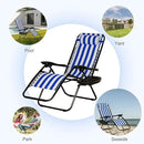 Nazhura Set of 2 Relaxing Recliners Patio Chairs Adjustable Steel Mesh Zero Gravity Lounge Chair Beach Chairs with Pillow and Cup Holder (Navy Blue Stripe) by CozyNest Decor