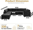 Modular Sectional Sofa with Chaise U Shaped Sectional Couch for Living Room, 7-Seater Comfy Cloud Couches with One Movable Ottoman, Plush Corduroy, Black by CozyNest Decor