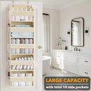 SpaceAid 2 Pack Over The Door Organizer with 5 Large Pockets and 10 Mesh Side Pockets, 5 Layers Door Organizer Hanging with Clear Window for Bedroom, Bathroom, Pantry and Nursery, Beige