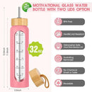 32 oz Glass Water Bottle with Straw - Motivational Time Marker & Silicone Sleeve - Reusable Tumbler Includes 2 Bamboo Lids & Fruit Infuser - 1 Pack by CozyNest Decor