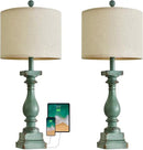 BOBOMOMO 27" Farmhouse Table Lamp Set of 2 with USB A+C for Bedroom Living Room Vintage Rustic Traditional Nightstand Bedside Lamps Retro Side Table Lamps (Green) by CozyNest Decor