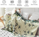 Snycler Boho Throw Blanket for Bed - 100% Cotton Ultra Soft Rustic Quilt Blanket Green Floral Bird Printed Farmhouse Decor Bed Blankets, 60"×80" All Season Rustic Throw for Sofa Chair Couch by CozyNest Decor