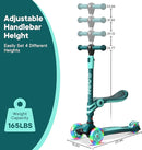 Aqua 3 Wheel Scooter with Seat for Kids – Light-Up LED Wheels, Adjustable Handlebar and Seat, Smooth PU Wheels, Wide Anti-Slip Deck, Rear Foot Brake – Toddler Outdoor Toys for Ages 2+ by TinyTreasures Baby Boutique