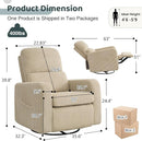 Swivel Rocker Recliner, Oversized Manual Nursery Glider Rocking Recliner Chair with Removable Cushion, Upholstered Swivel Reclining Chair for Nursery Living Room Bedroom, Corduroy Camel by TinyTreasures Baby Boutique