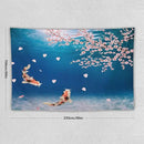 Japanese Koi Fish Tapestry, Cherry Blossoms Asian Oriental Blue Floral Branch Koi Fish Carp Tapestries Wall Hanging for Bedroom Living Room Office Decor 90"x60" by CozyNest Decor