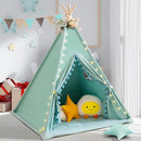 Teepee Tent for Kids with Padded Mat Cotton Canvas Kids Tent with Pompom for Toddlers Indoor Play Tent for Girls Boys with Stars Lights, Carry Bag, Banner Flag (Green) by TinyTreasures Baby Boutique