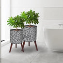 10 & 12 Inches Plant Pot with Stand Set of 2, Large Matte Gray Modern Planters for Indoor Outdoor Plants with Drainage Holes, Big Flower Pots with Wood Legs by CozyNest Decor