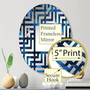 Symmetric Cubes in Deep Cobalt Blue - Geometric Maze - 20x30 Inches - Oval Decorative Wall Mirror for Bathroom, Bedroom, Entryway, Living Room, Vanity Room and Modern Décor