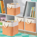 i BKGOO 3Pack Large Foldable Storage Bins，Collapsible Sturdy Cationic Fabric Organizing Storage Basket Cube with Cotton Handles for Home Office Shelf Clothes Toys Beige-Orange 13×13×13 inch by CozyNest Decor