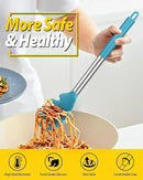 Silicone Pasta Fork and Ladle Spoon Set, Large Non Stick Kitchen Utensils for Cooking,Stirring,Serving Spaghetti, Soup, Sauce (BLUE) by CozyNest Decor