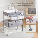 Maydolly Baby Changing Table, Portable Folding Changing Table with Wheels, Waterproof and Adjustable Height, Premium Diaper Changing Station with Two Drawers, Mobile Nursery for Newborn (Grey) by TinyTreasures Baby Boutique