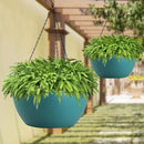 13 inch Large Hanging Planters Plant Pots for Outdoor Indoor Plants with Drainage Holes and Chain, 2 Pack Round Hanging Flower Pots for Garden Home Porch Decor, Blue Green by CozyNest Decor