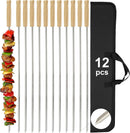 SHIKORI Kabob Skewers,BBQ Barbecue Skewers,Stainless Steel Sticks,24 Inch Heavy Duty Large Wide Reusable,with Nonslip Wooden-12 Pcs by GreenHaven Gardens