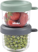 Beaba 2 Pack Glass Baby Food Jars, Freezer, Sterilizer, and Dishwasher Safe, 5 oz Baby Food Storage Jars with Silicone Air Tight Lid, Mineral/Sage by TinyTreasures Baby Boutique