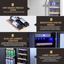 Wine and Beverage Refrigerator, 24 Inch Stainless Steels Beverage Fridge Dual Zone, Wine Beverage Cooler Built-in or Freestanding with Upgraded Cooling, 20 Bottles and 88 Cans Large Capacity by CozyNest Decor