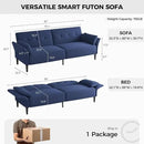 89” Futon Sofa Bed, Linen Comfy Futon Couch Bed with 2 Square Pillows, Convertible Sleeper Sofa with Adjustable Backrest& Armrests, Modern Loveseat Sleeper for Living Room, Bedroom, Blue by CozyNest Decor