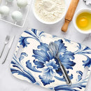 Serving Trays with Handles, 14.5 x 9.8 inch Rectangular Plastic Tray for Restaurant, Kitchen, Blue and White Pattern by CozyNest Decor