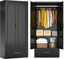 71" Metal Armoire Wardrobe Closet with 2 Doors and Drawer, Tall Wardrobe Cabinet with Hanging Rod and Adjustable Shelves, Black Clothing Storage Cabinets for Bedroom, Home Office by CozyNest Decor