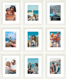 Vittanly 8x10 Picture Frames Set of 9, Shatter Resistant Plexiglass, Display 5x7 Pictures with Mat or 8x10 without Mat, Photo Frames for Wall or Tabletop, Engineered Wood, Whitemist by CozyNest Decor