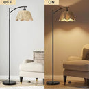 Oneach Arc Floor Lamp for Living Room,Rattan Boho Floor Lamp with Hand-Woven Wicker Shade, Foot Switch,Black Metal Base & Pole,Farmhouse Standing Lamp for Bedroom Corner,Reading by CozyNest Decor