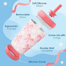 Kid Insulated Stainless Steel Tumbler with Silicone Straw, 12oz Sippy Cup for Kids (Pink Bows) by TinyTreasures Baby Boutique
