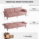 89” Futon Sofa Bed, Velvet Fabric Futon Couch Bed with 2 Square Pillows, Convertible Sleeper Sofa with Adjustable Backrest& Armrests, Modern Loveseat Sleeper for Living Room, Bedroom, Pink by CozyNest Decor