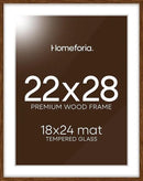 Homeforia 22x28 Poster Frame Walnut, High End Dark Oak 22x28 Large Wooden Picture Frame with Mat 18x24, 22 x 28 Brown Wood Frame Matted to 18 x 24, 28x22 Thin Frame, Tempered Glass, Wall Kit, Set of 1 by CozyNest Decor