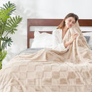 Cozy Bliss Checkered White Faux Rabbit Fur Throw Blanket, Soft Fuzzy Fluffy Minky Cream Furry Blankets for Couch, Bed (Tan, King(108" x 90") by CozyNest Decor